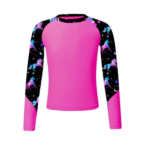 MSemis Kids Girls Long Sleeve Rash Guard Swimsuit Tops with UPF 50+, One-Piece, Sizes 6-16 Hot Pink 16