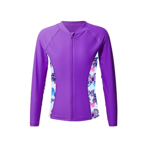 MSemis Kids Girls Long Sleeve Rash Guard Swimsuit with UPF 50+, One-Piece, Sizes 6-16 Purple 16