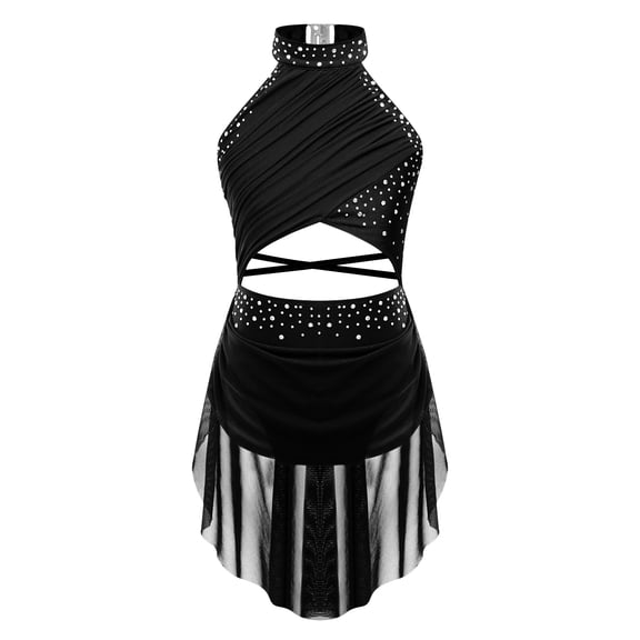 MSemis Kids Girls Lyrical Dance Costume Halter Modern Contemporary Dance Dress Black 10