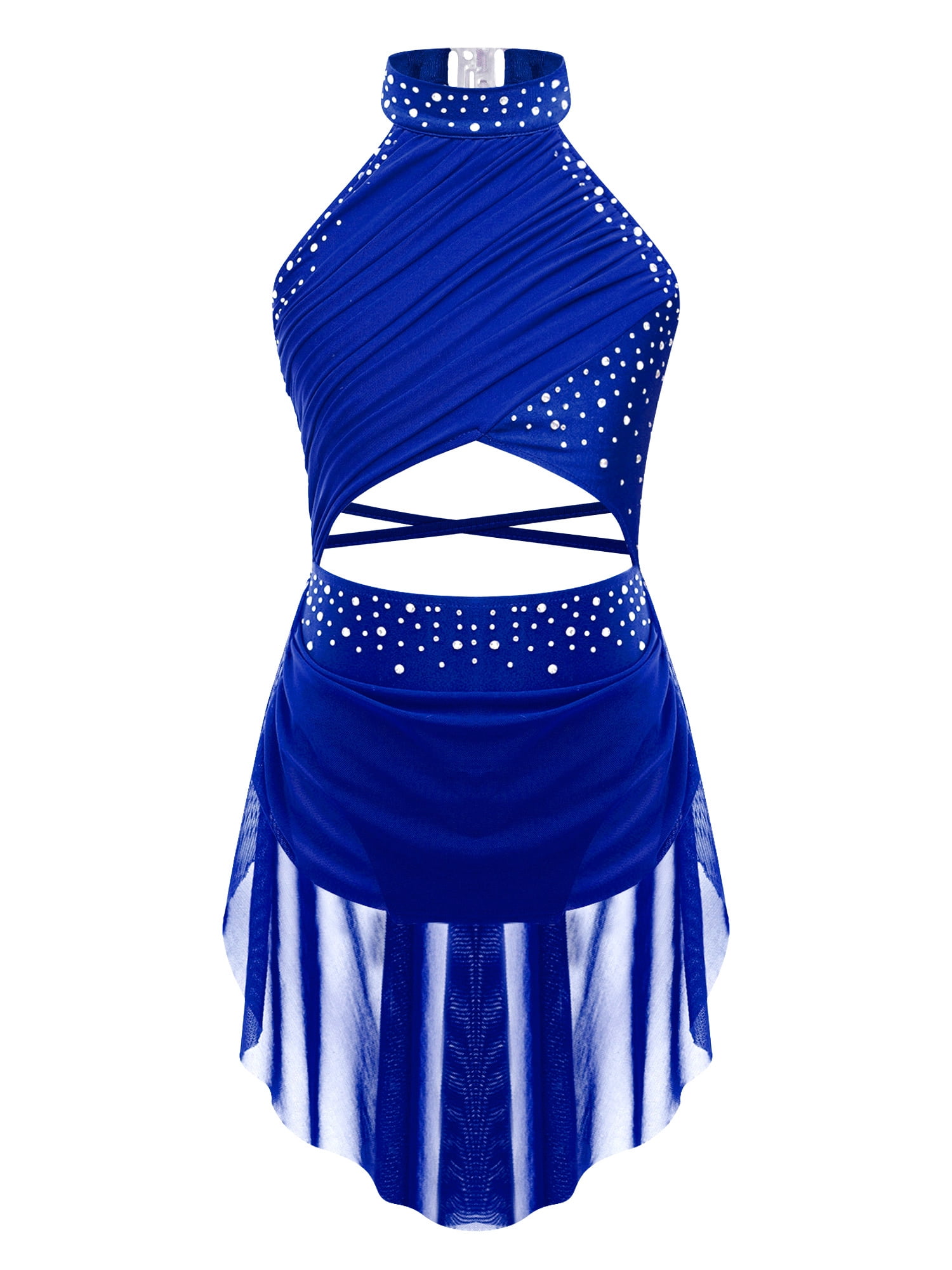 Msemis Kids Girls Lyrical Dance Costume Halter Modern Contemporary Dance Dress Blue 12, Girl's