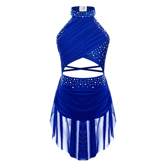 MSemis Kids Girls Lyrical Dance Costume Halter Modern Contemporary Dance Dress Blue 6
