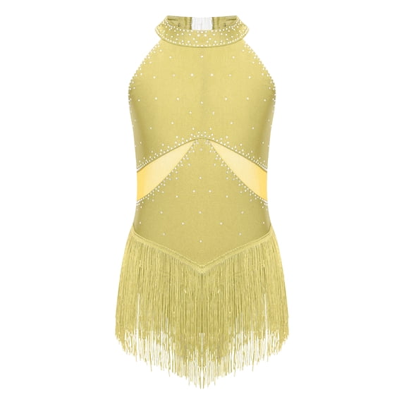 MSemis Kids Girls Lyrical Dance Costume Modern Sleeveless Contemporary Dance Dress Yellow 10