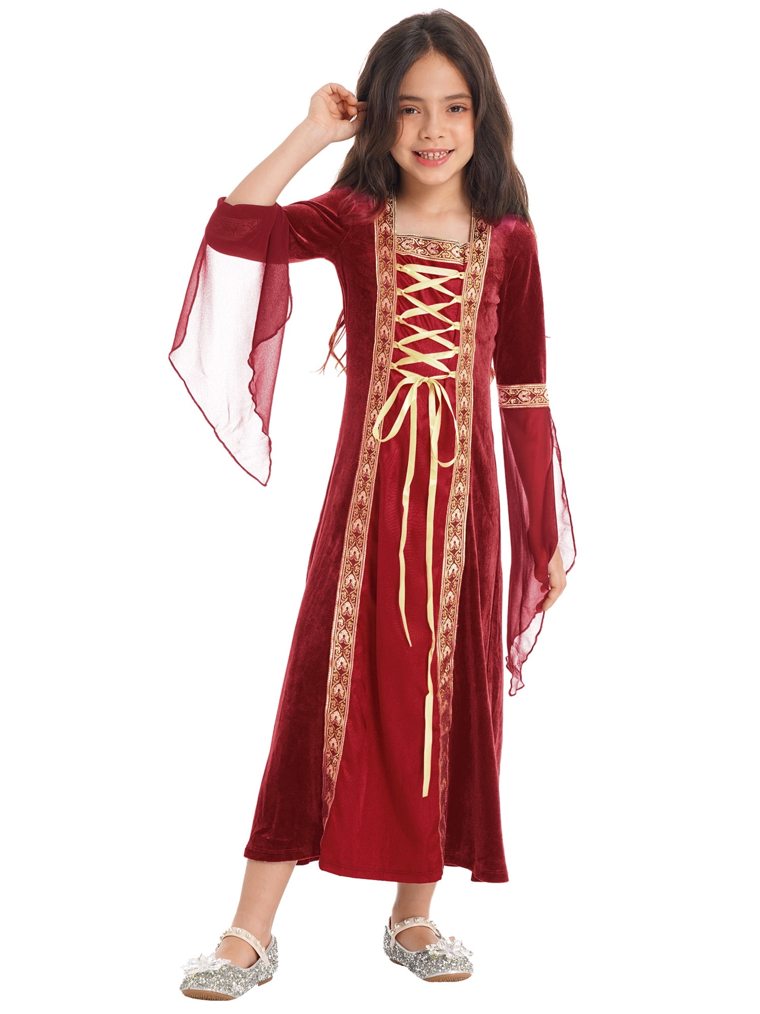 MSemis Kids Girls Medieval Renaissance Dress Halloween Cosplay Costume