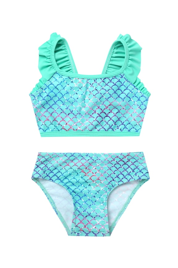 Kids Girls Mermaid Bathing Suit Two Pieces Tankini Set,Size 2T-16 Green 5