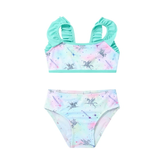 MSemis Kids Girls Mermaid Bathing Suit Two Pieces Tankini Set,Size 2T-16 Pegasus Silver 8
