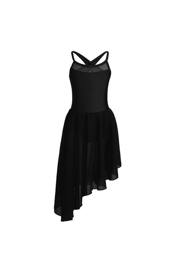 Kids Girls Mesh Splice Straps Tutu Dress Ballet Dance Leotard Modern Dancewear