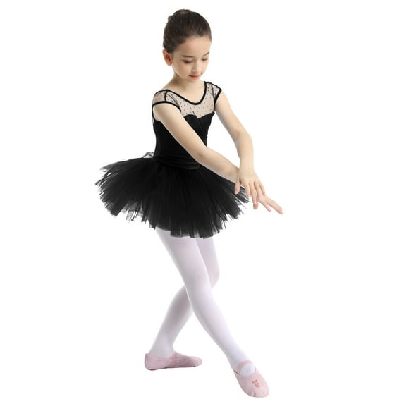 MSemis Kids Girls Mesh U Back Ballet Dance Leotard Tutu Skirt Black 6