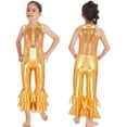 thumbnail image 1 of MSemis Kids Girls Metallic Bell-Bottom Jumpsuit for Ballet, 1 of 5