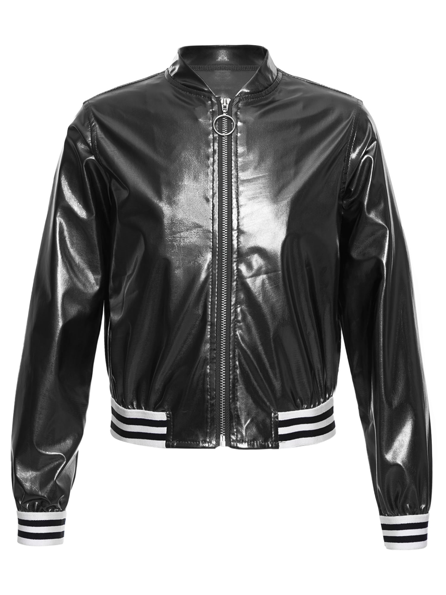 MSemis Kids Girls Metallic Bomber Jacket Coat Black 12