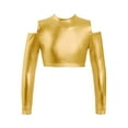 thumbnail image 1 of MSemis Kids Girls Metallic Long Sleeve Off-Shoulder Dance Crop Tops Dancewear Gold 4, 1 of 6