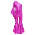 thumbnail image 1 of MSemis Kids Girls Metallic One Sleeve Flared Bottom Romper Jumpsuit Dance Costume Hot Pink 10, 1 of 5