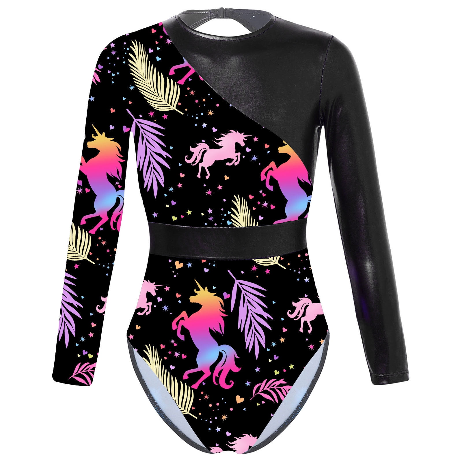 MSemis Kids Girls One Piece Long Sleeve Open Back Gymnastics Leotards