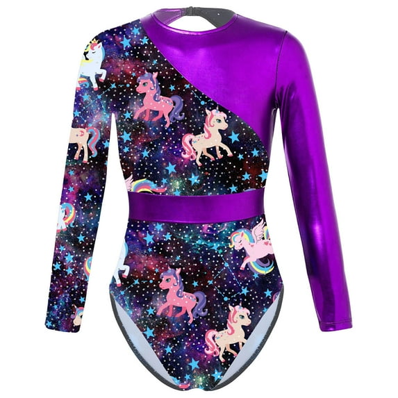 MSemis Kids Girls One Piece Long Sleeve Open Back Gymnastics Leotards