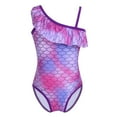 thumbnail image 1 of MSemis Kids Girls One-Shoulder Fish Scales Printed Ruffle Swimsuit, 1 of 5