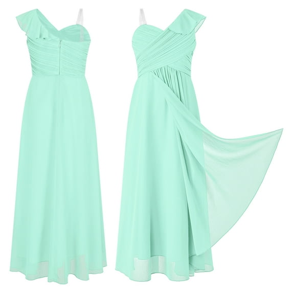 MSemis Kids Girls One-Shoulder Ruffle Bridesmaid Wedding Party Pageant Dress