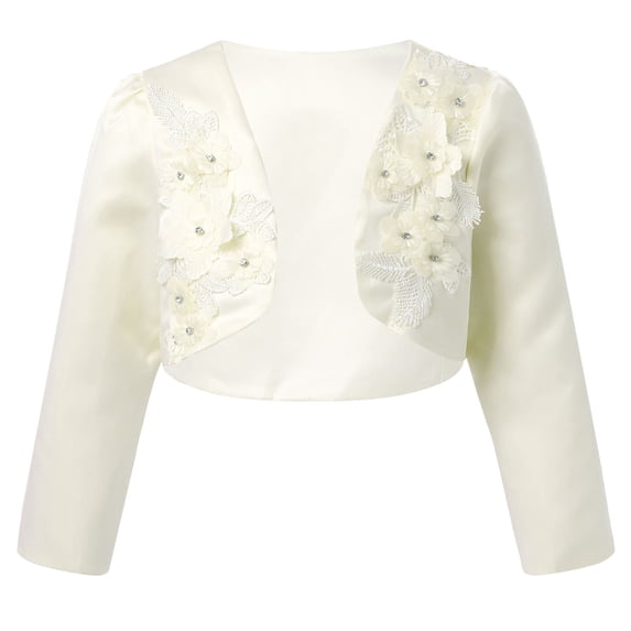 MSemis Kids Girls Open Front Beaded Wedding Flower Shurg Bolero Cardigan Princess Dress Coat