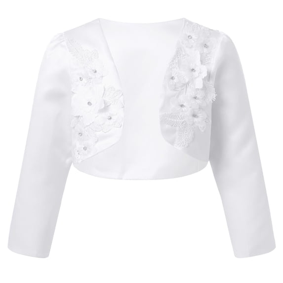 MSemis Kids Girls Open Front Beaded Wedding Flower Shurg Bolero Cardigan Princess Dress Coat