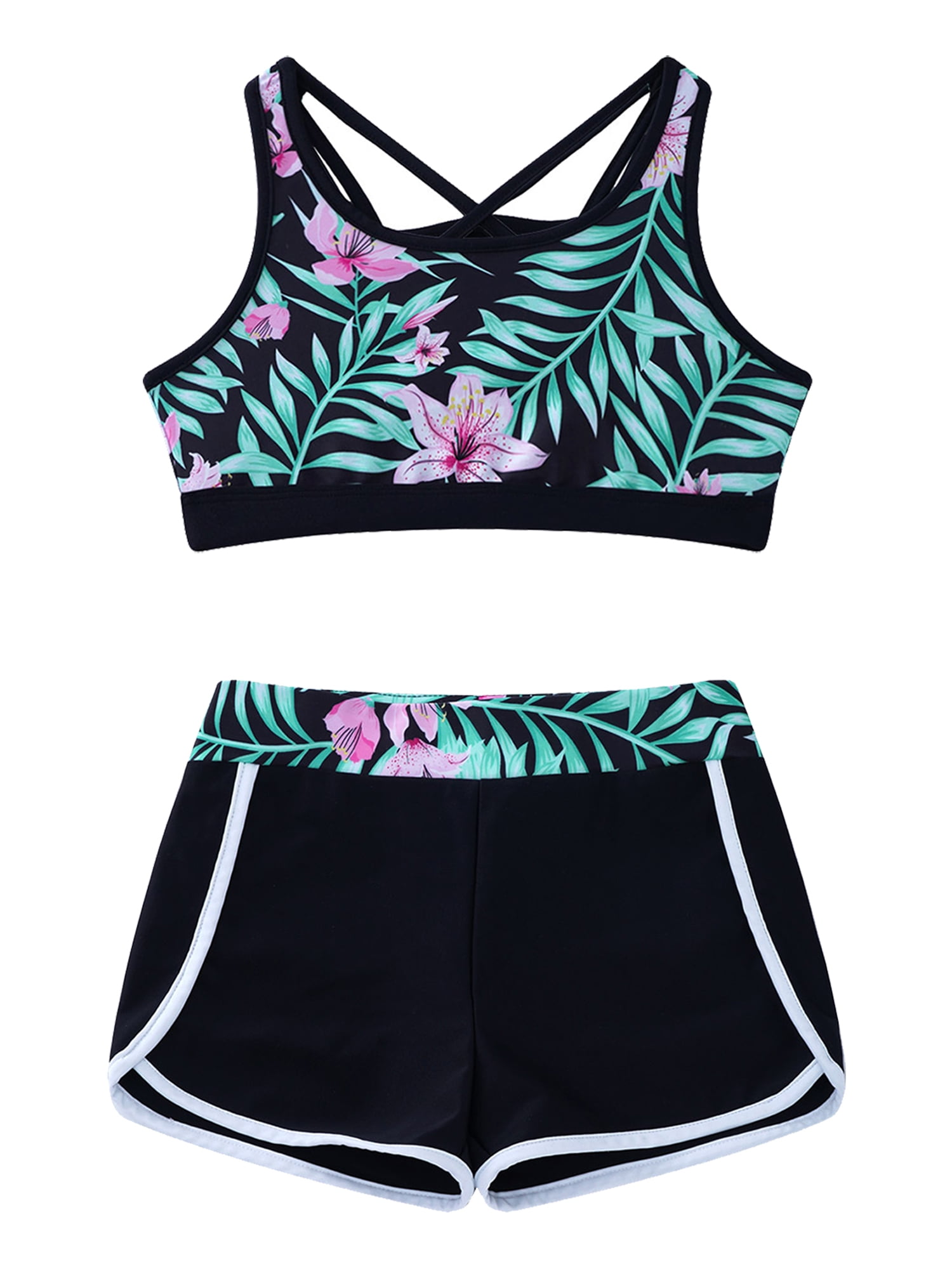 MSemis Kids Girls Printed Swim Outfits Cropped Tops with Shorts Bathing ...