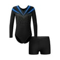 thumbnail image 1 of MSemis Kids Girls Rhinestone 2 Piece Outfits Gymnastics Leotard with Shorts Dancewear Blue 14, 1 of 6