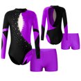 thumbnail image 1 of MSemis Kids Girls Rhinestone Long Sleeve Gymnastics Leotard Skating Ballet Dance Outfit Set, 1 of 4