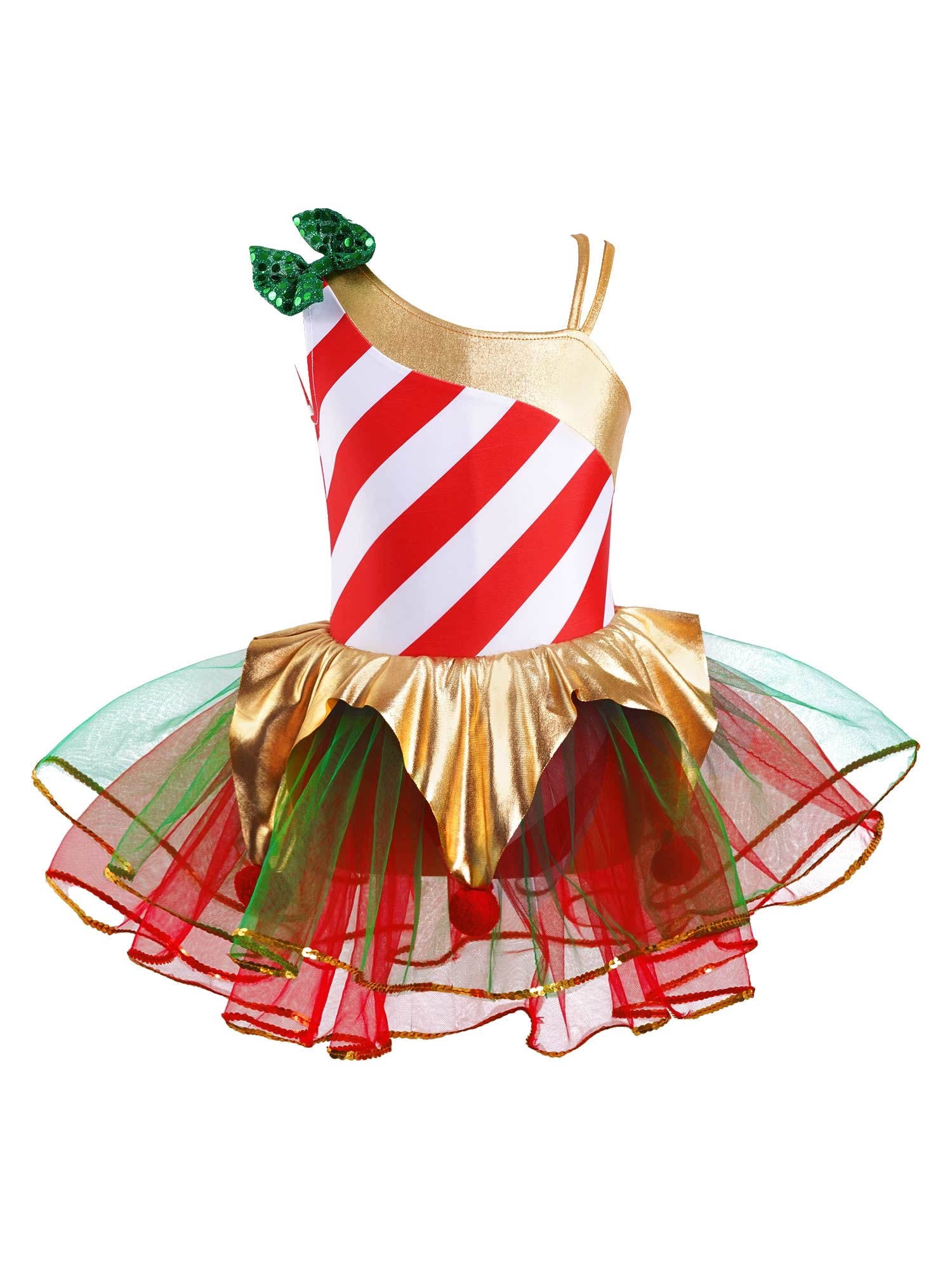 Christmas Candy Cane Dress With Sequins - Women's Ballet Tutu Fancy Dress For Holiday Parties