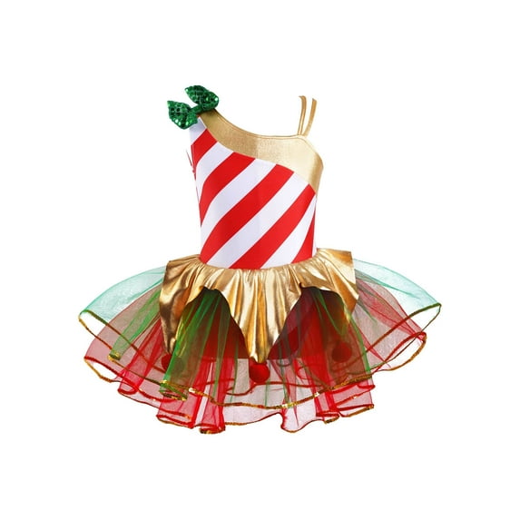 MSemis Kids Girls Santa Xmas Candy Cane Ballet Tutu Dress Christmas Party Dress Red 8