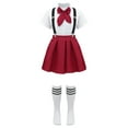 thumbnail image 1 of MSemis Kids Girls School Uniform Outfits Shirt Tops with Suspender Skirt and Bow tie Socks Full Set Type B Burgundy 7-8, 1 of 7