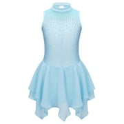 MSemis Kids Girls Sequins Figure Ice Skating Dress Gymnastics Leotard Ballet Dance Dress,Size 6-16 Light Blue 8