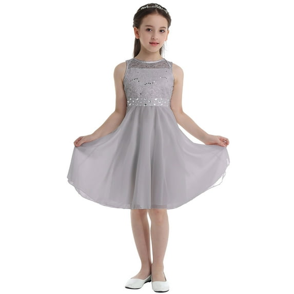 MSemis Kids Girls Sequins Floral Lace Flower Dress Bridesmaid Wedding Dress Gray 10