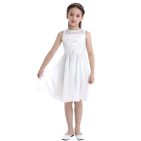 MSemis Kids Girls Sequins Floral Lace Flower Dress Bridesmaid Wedding Dress Ivory 2