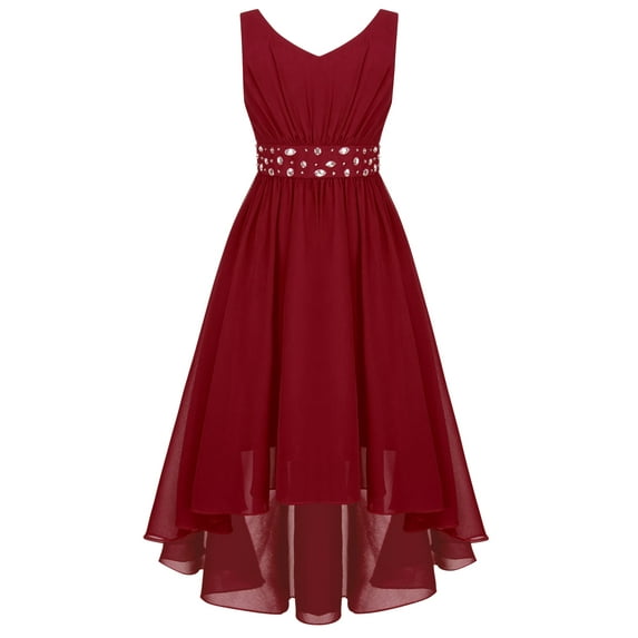 MSemis Kids Girls Shiny Beaded Ball Gown Bridesmaid Wedding Party Dress Burgundy 16