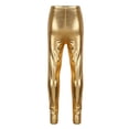 thumbnail image 1 of MSemis Kids Girls Shiny Metallic Leggings Pants Footless Tights Dance Costumes Gold 8-10, 1 of 5