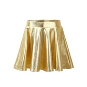 MSemis Kids Girls Shiny Metallic Stretchy Waist Pleated A Line Skater Skirts Gold 6