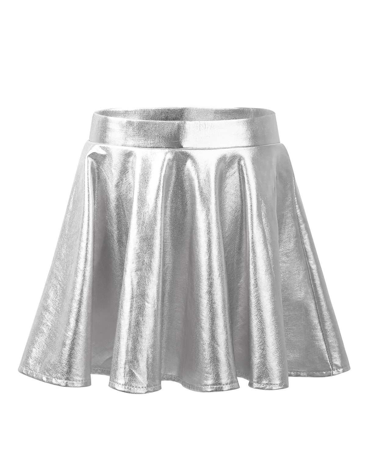 MSemis Kids Girls Shiny Metallic Stretchy Waist Pleated A Line Skater