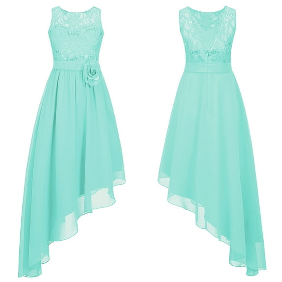 MSemis Kids Girls Shiny Sequin Lace Party Dress Chiffon High Low Hem Ball Gown Bridesmaid Dress