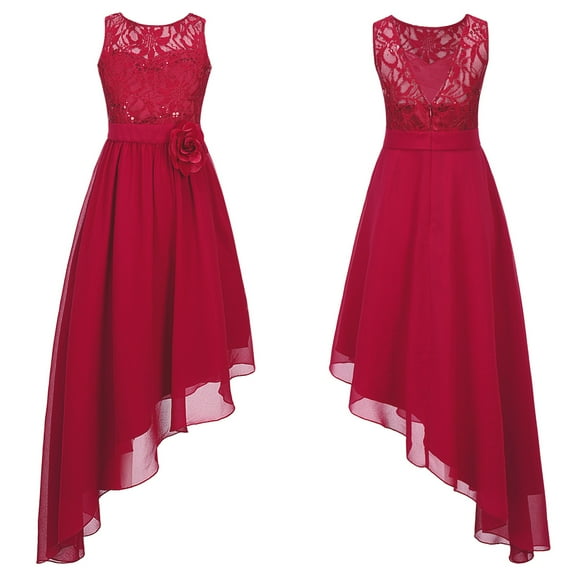 MSemis Kids Girls Shiny Sequin Lace Party Dress Chiffon High Low Hem Ball Gown Bridesmaid Dress
