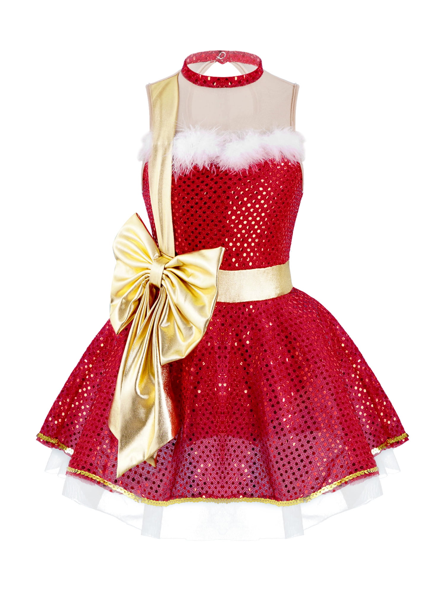 MSemis Kids Girls Shiny Sequins Christmas Santa Ballet Tutu Dress Figure Ice  Skating Dress Red 4 - Walmart.com