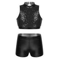 thumbnail image 1 of MSemis Kids Girls Shiny Sequins Outfits Cropped Tops with Glossy Shorts Black 6, 1 of 6