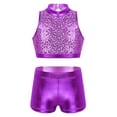 thumbnail image 1 of MSemis Kids Girls Shiny Sequins Outfits Cropped Tops with Glossy Shorts Purple 6, 1 of 6