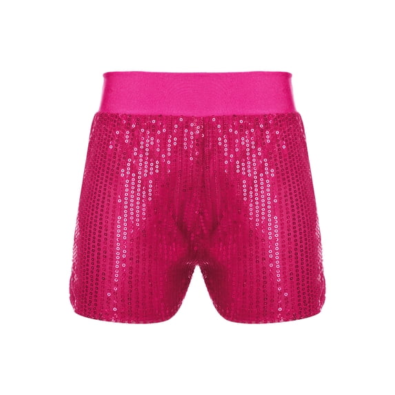 MSemis Kids Girls Shiny Sequins Shorts Elastic Waist Hip Hop Jazz Dance Bottoms Hot Pink 2-3