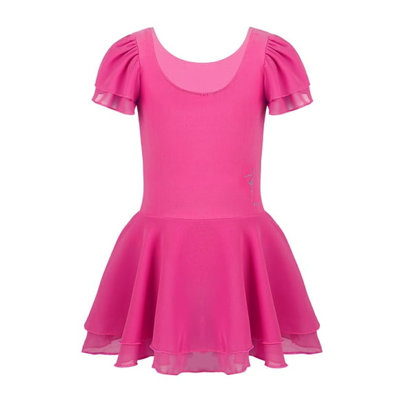 MSemis Kids Girls Short Sleeve Ballet Tutu Dress Ballerina Dance Leotard Dancewear Rose 3-4
