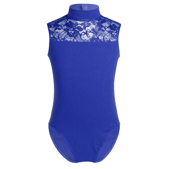 MSemis Kids Girls Sleeveless Flower Lace Leotard Ballerina Dance Gymnastics Outfits Blue 11-12