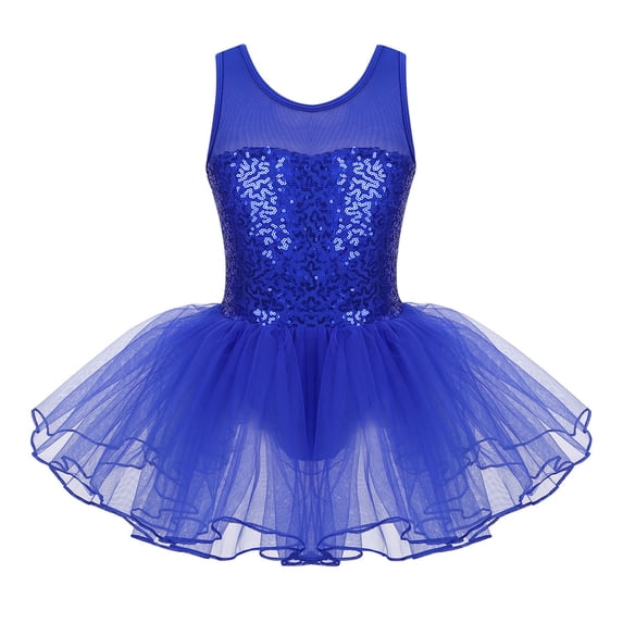 MSemis Kids Girls Sleeveless Sequins Ballet Dance Tutu Dress