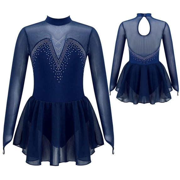 MSemis Kids Girls Sparkly Rhinestone Ice Skating Ballet Dancewear Dress