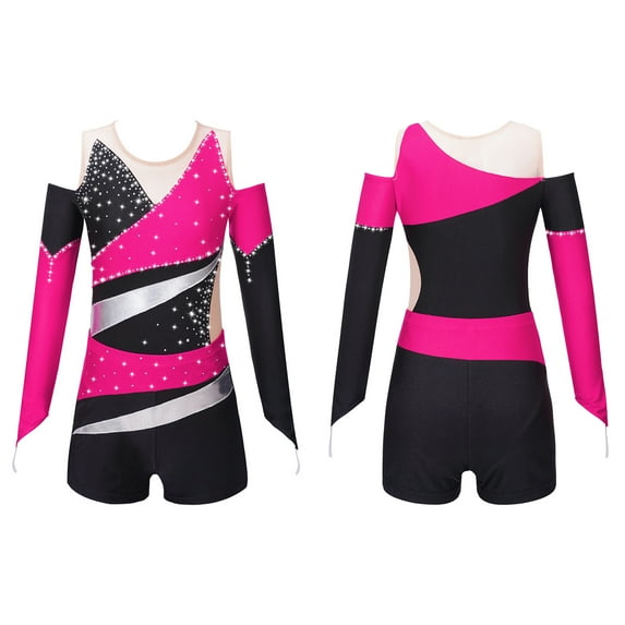 MSemis Kids Girls Sparkly Sequin Gymnastic Leotard and Shorts Set
