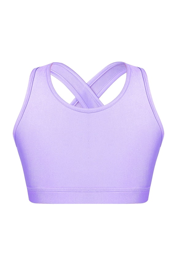 Kids Girls Tank Top Gymnastics Dance Workout Crop Top Purple 12