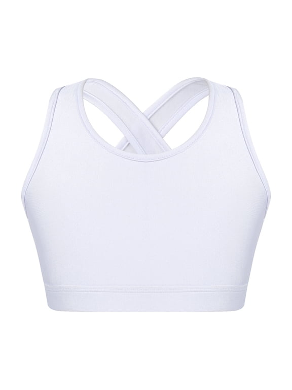 Kids Girls Tank Top Gymnastics Dance Workout Crop Top White 12