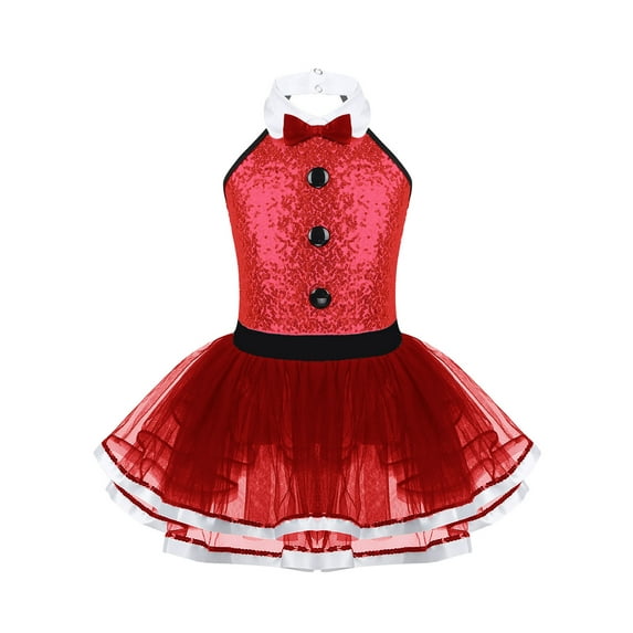 MSemis Kids Girls Tuxedo Design Ballet Tutu Dress Sequins Ballerina Dance Leotard Dress Red 12