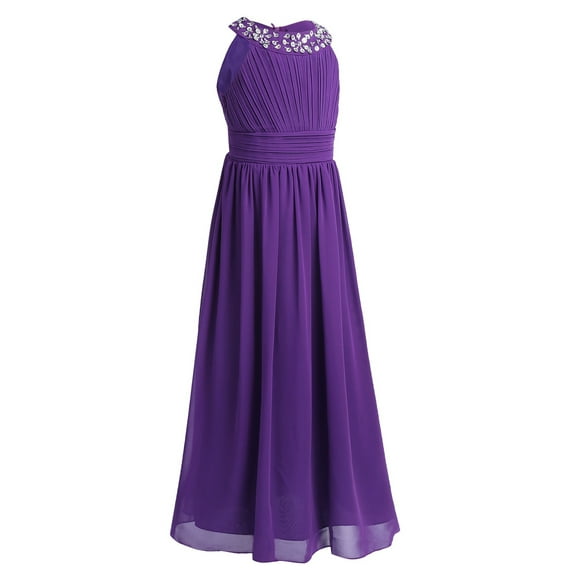 MSemis Kids Girls Wedding Dress Bridesmaid Party Flower Formal Long Dress Purple 16
