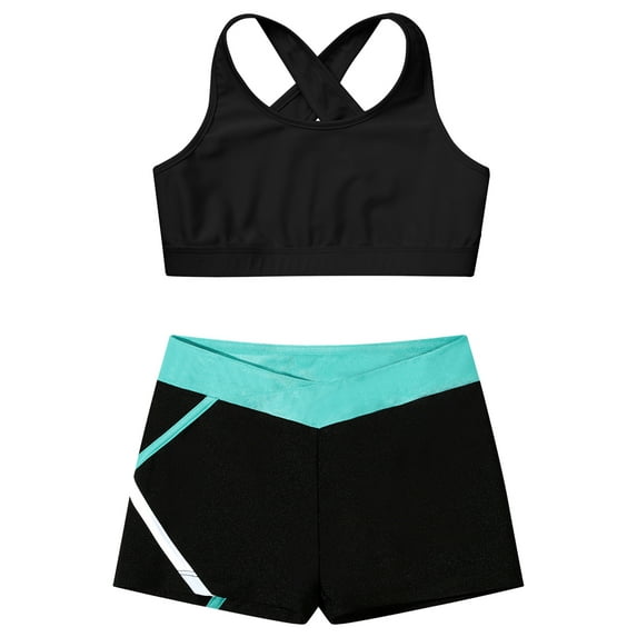 MSemis Kids Girls Workout Set Racer Back Sports Bra with Shorts Yoga Sports Set Black&Blue Green 4